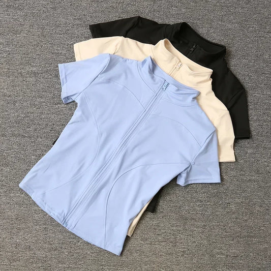 FlexFit™ Sculpt Zip Tee – Seamless, Quick-Dry, Ultra-Stretch Power