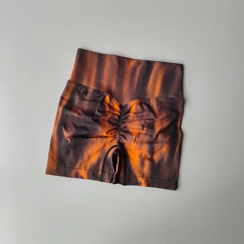 Aurora Glow Scrunch Shorts – Sculpting Tie-Dye High-Waist Fit