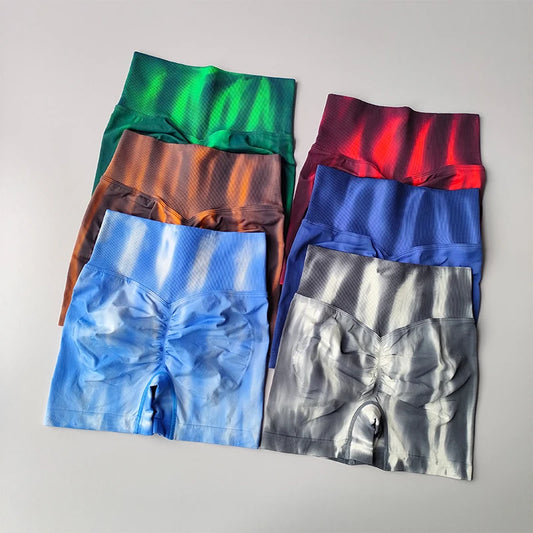 Aurora Glow Scrunch Shorts – Sculpting Tie-Dye High-Waist Fit