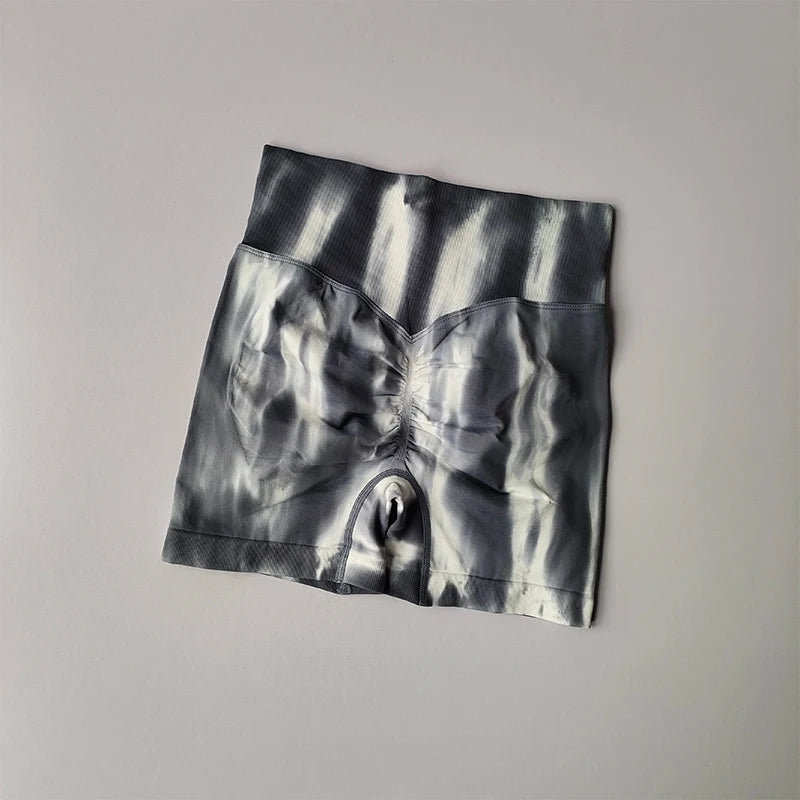 Aurora Glow Scrunch Shorts – Sculpting Tie-Dye High-Waist Fit