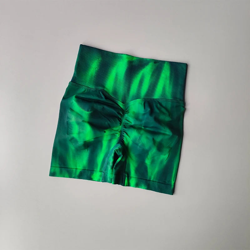 Aurora Glow Scrunch Shorts – Sculpting Tie-Dye High-Waist Fit